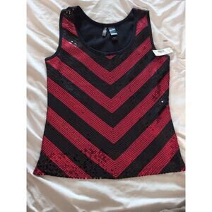 Red Black Sequin Chevron Tank Top Size Large Y2K Glam Party Top. Bisou Bisou